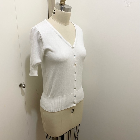 Mantles 3/4 Sleeve Pearl Button Cardigan White S - Picture 9 of 10